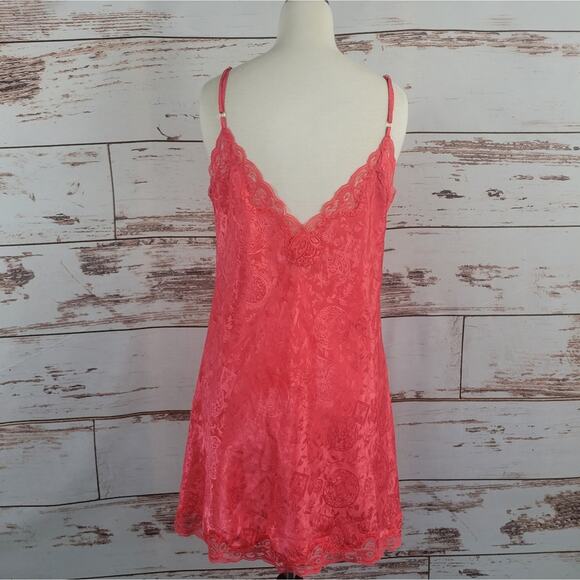 Vintage Victoria's Secret Gold Label Slip Textured Floral Salmon Pink Medium - Picture 3 of 8